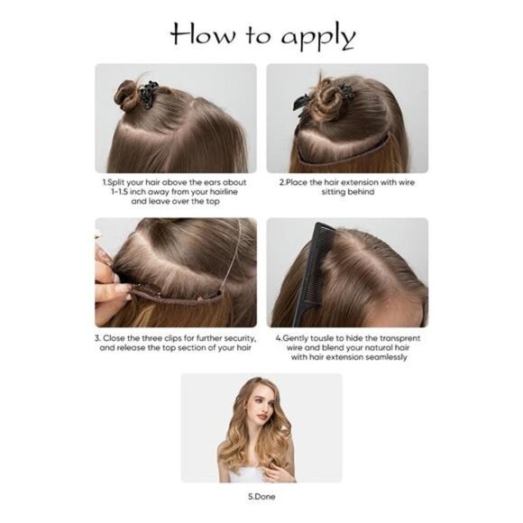 SARLA Invisible Wire Hair Extensions with 3 Clips Synthetic Wavy Curly - Picture 13 of 15